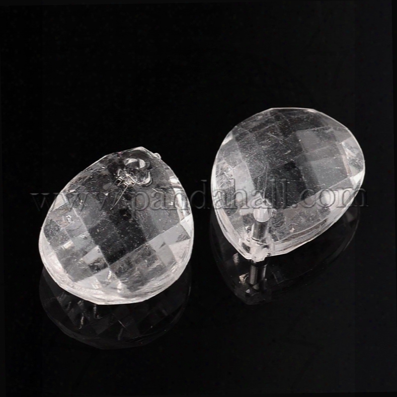 Transparent Acrylic Pendants For Curtains, Faceted Drop, Clear, About  18mm Long, 13mm Wide ,6mm Thick, Hole: 2mm, About 670pcs/500g