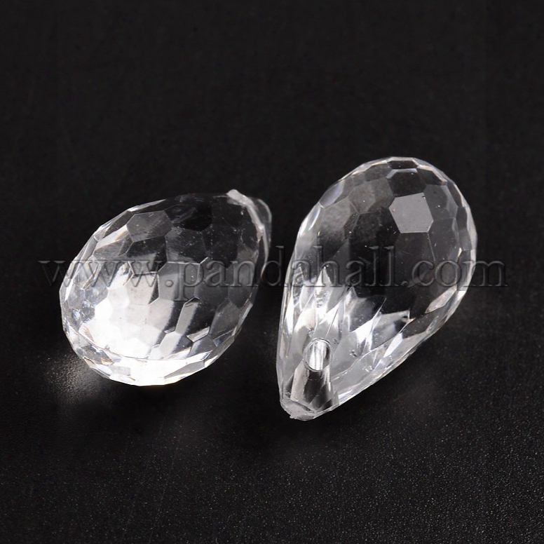 Transparent Acrylic Pendants For Curtains, Faceted Drop, Clear, About 24mm Long, 14mm Wide, Hole: 2mm, About 226pcs/500g