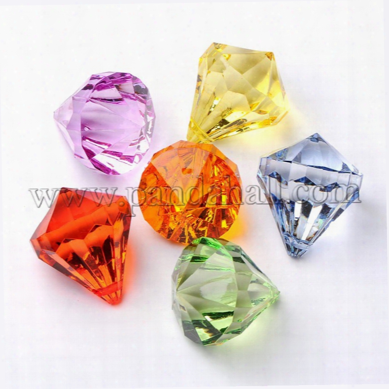 Tranparent Acrylic Pendants For Curtains, Faceted, Drop, Mixed Color, About 38mm Wide, 45mm Long, Hole: 3mm; About 21pcs/500g