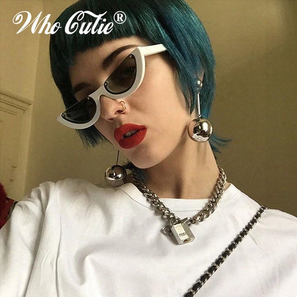 Who Cutie 2017 Half Frame Cat Eye Sunglasses Women Brand Designer Retro Vintage Yellow Tint Clear Lens Sun Glasses Shades Wg-006