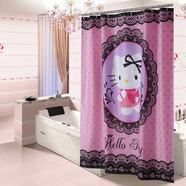 Wholesale 180*180cm Hllo Kitty Cartoon Shower Curtains Polyester Fabric Waterproof Bathroom Bath Curtain With Hooks Bathroom Accessories