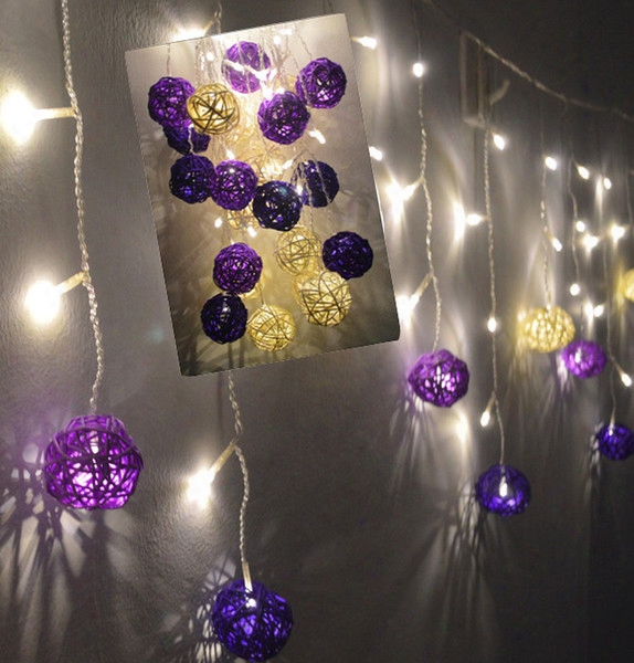 Wholesale- 4m 96leds Outdoor/indoor Christmas Wedding Party Fairy Lights Curtain Lights With Purple Tone Rattan Balls