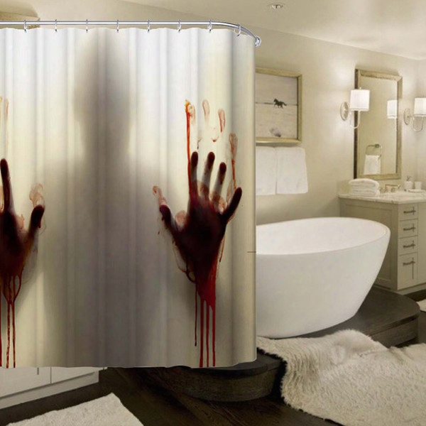 Wholesale- Bloody Bathroom Waterproof Polyester Shower Curtain High Quality Bath Bathing Sheer For Home Decorations