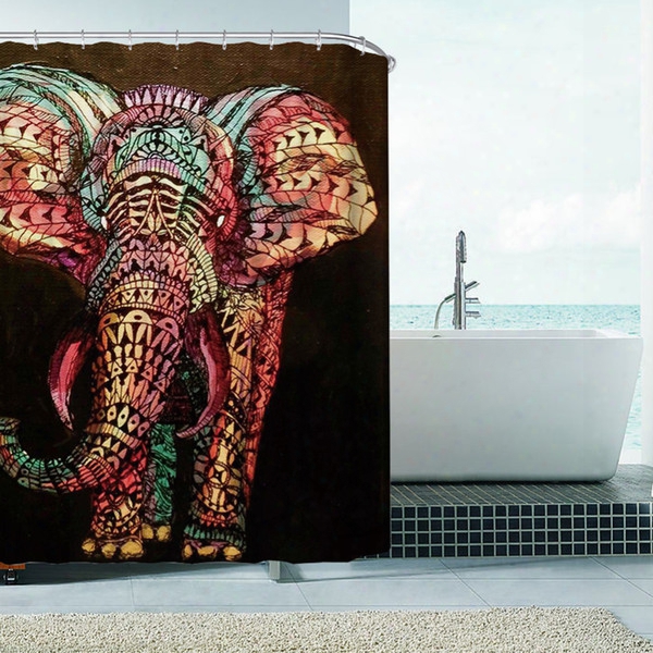 Wholesale- Colorful Elephant Waterproof Polyester Shower Curtain H Igh Quality Bath Bathing Sheer For Home Decorations