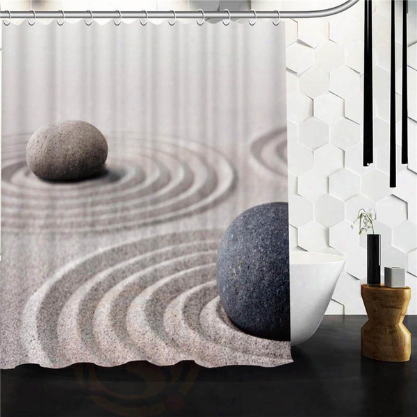 Wholesale- Custom Zen Stone Sand And Stones Wterproof Fabric Bathroom Shower Curtain Big Size 180x180cm 180x200cm Free Shipping F167801