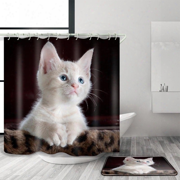 Wholesale Cute Cat Face 3d Shower Curtains Size 180 X 180 Cm Custom Waterproof Polyester Fabric Bath Shower Curtain Bathroom Accessories