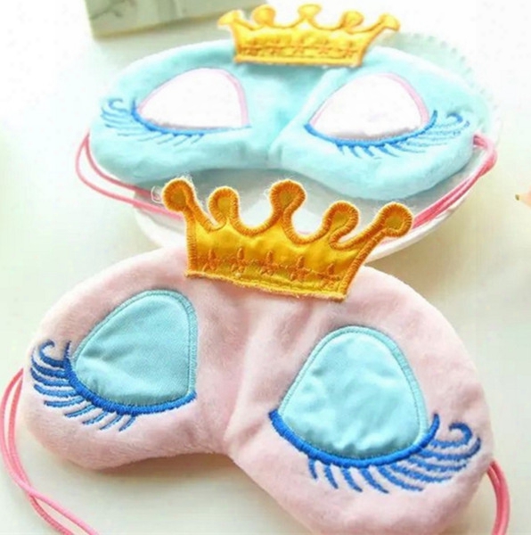 Wholesale Lovely Pink/blue Crown Sleeping Mask Eyeshade Eye Cover Travel Cartoon Long Eyelashes Blindfold Gift For Women Girls Lesgas