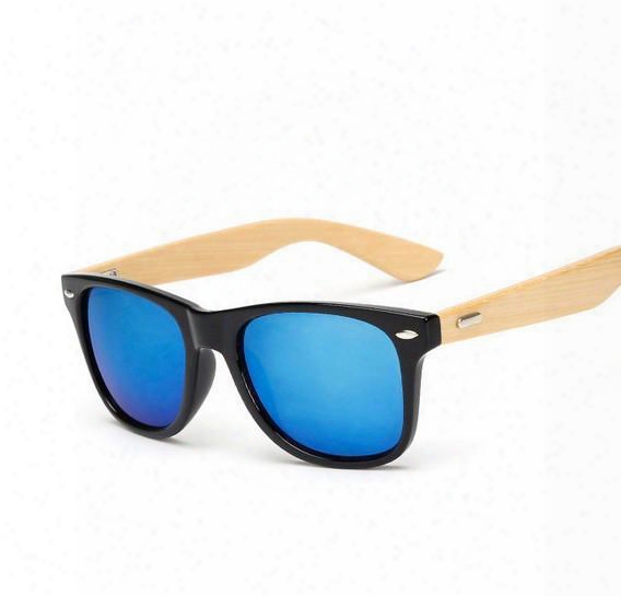 Wholesale-m14 Retro Bamboo Wood Sunglasses Men Women Brand Designer Sport Goggles Gold Mirror Sun Glasses Shades Lunette Oculo