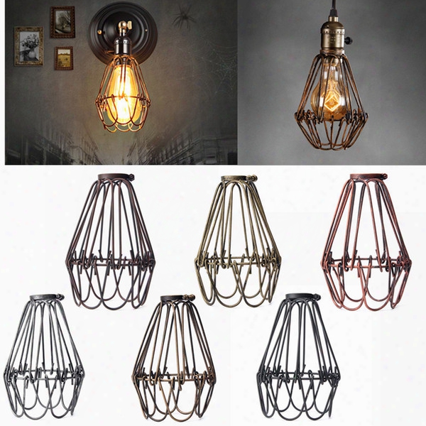 Wholesale-retro Vintage Industrial Lamp Covers Pendant Trouble Light Bulb Guard Wire Cage Ceiling Fitting Hanging Bars Cafe Lamp Shade