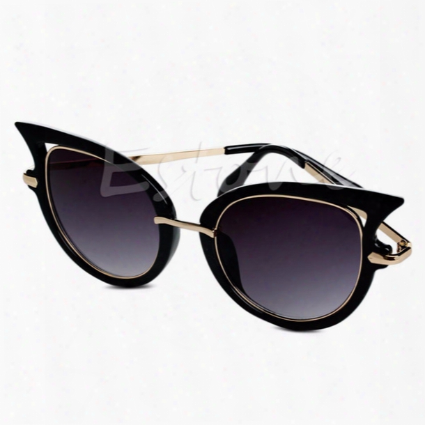 Wholesale- Retro Womens Mirror Sunglasses Metal Frame Golden Leg Cat Eye Shadez Eyeglasses