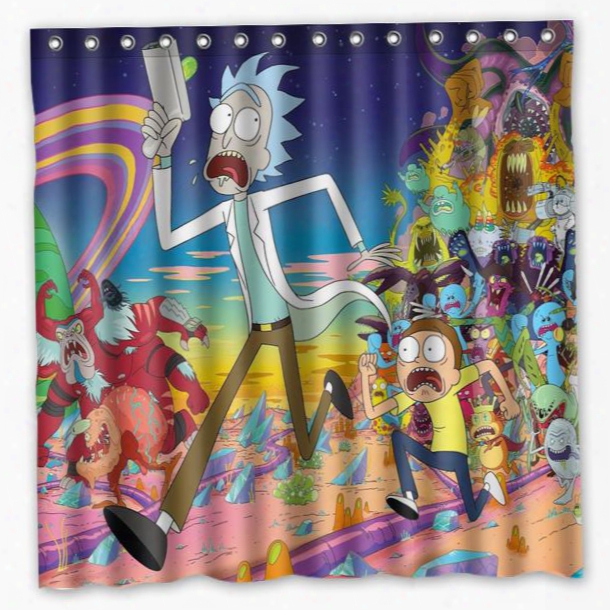 Wholesale- Rick And Morty Pattern Creative Bath Shower Curtains Bathroom Waterproof Polyester Fabric Shower Curtain 180x180cm