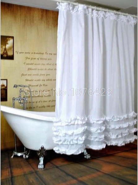 Wholesale- Shower Curtain White Ruffled Princess Dress Design Bathroom Waterproof Mildewprooof Polyester Fabric With 72 Inch +12 Hooks