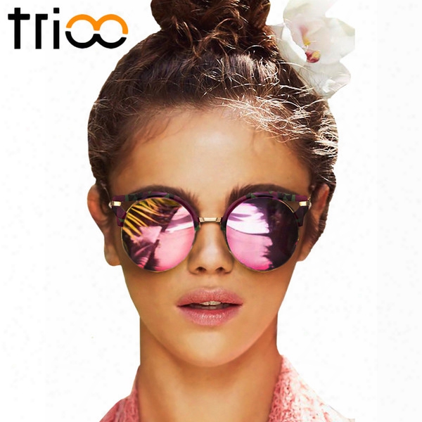 Wholesale-trioo High Fashion Round Mirror Sunglasses Glasses Brand Semi-rimless Styilsh Women Sunglases Retro Female Chic Shades