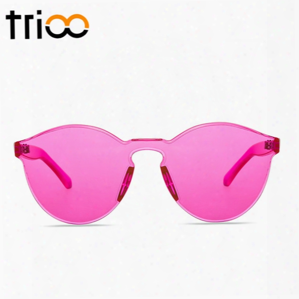 Wholesale-trioo Rimless Round Sunglasses Transparent Vintage One Piece Design Sun Glasses For Women Fashion Party Color Lens Female Shades