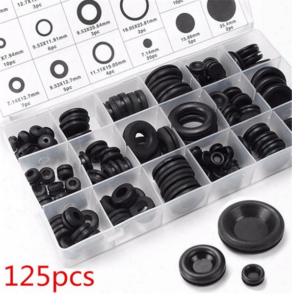 Xnemon 125pcs Grommet Sets Various Sizes Rubber Washers Grommet Open/closed Blind With Plastic Box Good Sealing Effect Anti-aging