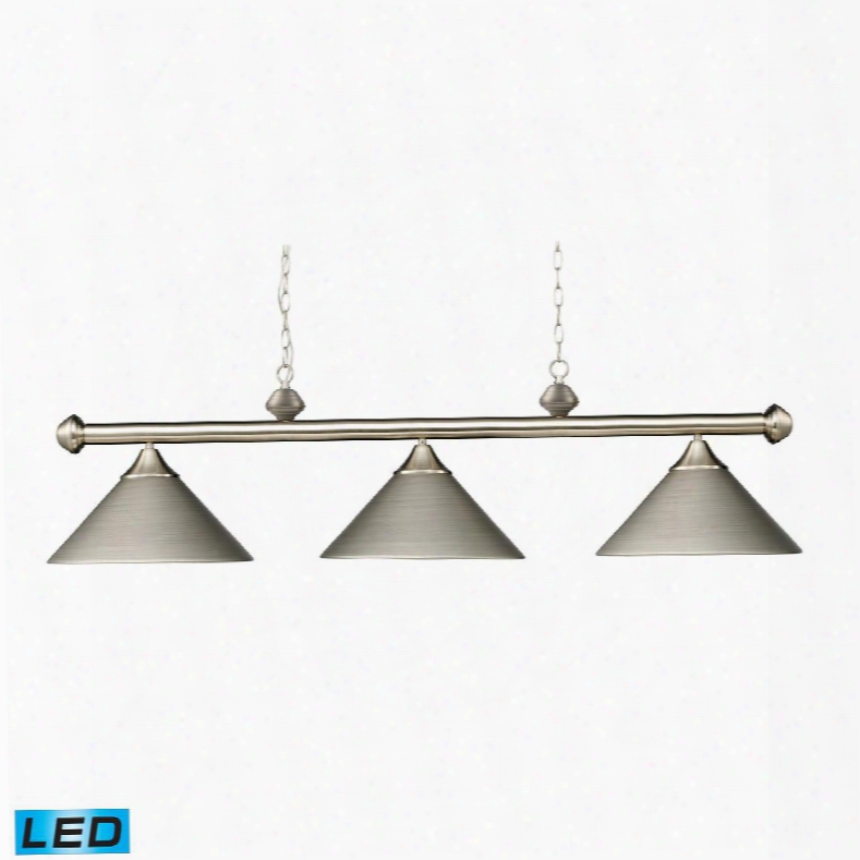 168-sn-led Casual Traditions 3-light Billiard/island In Satin Nickel With Metal Shades -