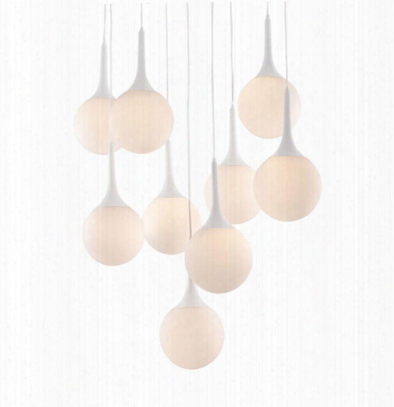 50088 86" Epsilon Ceiling Lamp With Nine Pendant Orbs And Frosted Glass Shades In
