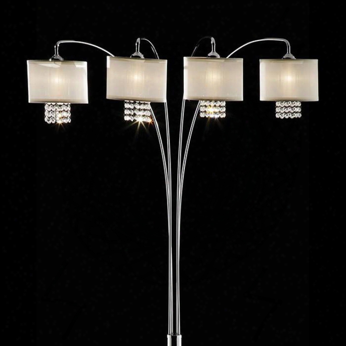 Claris L99742 Arch Lamp With Chome Finish Marble Base Ivory Shades Shade: 8" X 8" X 5.50" In