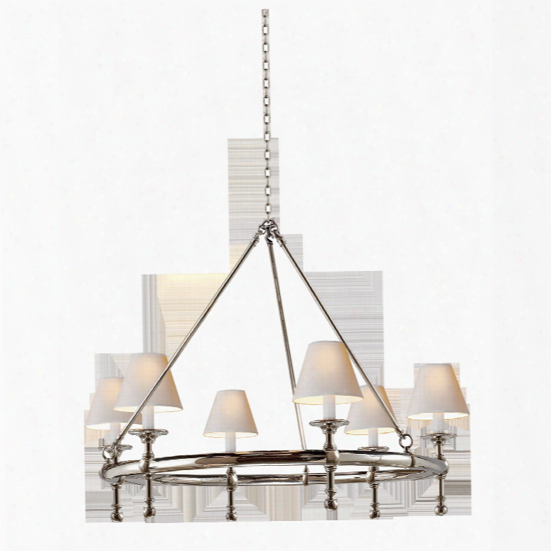 Classic Ring Chandelier In Various Finishes W/ Natural Paaper Shades Design By E. F. Chapman