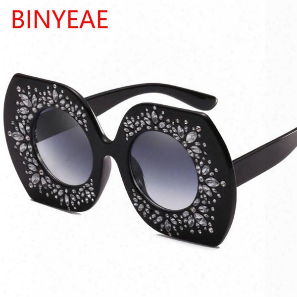 Fashion Goggle Retro Diamond Sunglass Ladies Oversized Sun Glasses Irregular Frame Women Luxury Brand Designer Sunglasses 2018 Female Shades