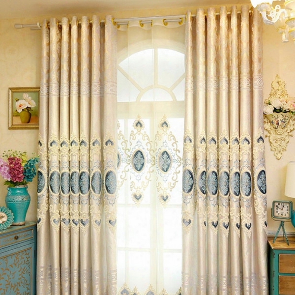 Living Room Window Treatments Luxury Curtains Jacquard Mosaic Embroidery Polyester Curtain Window Drapes 1 Set 4 Panels Wholesale