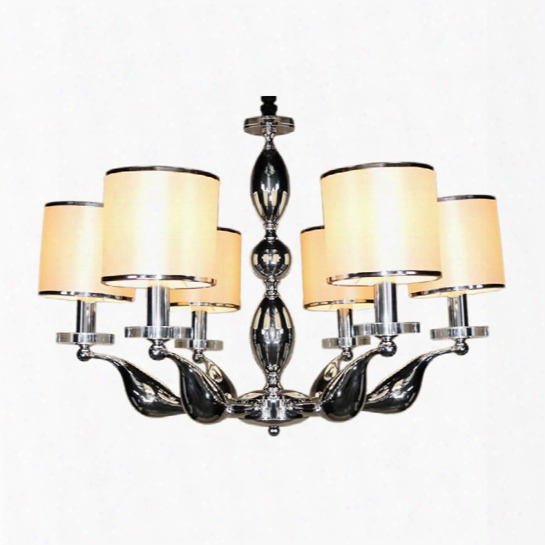 Lm7830-6 Chrome Crystal Chandelier 6 Lights With Lemon Gold Shades And Ceiling Mount