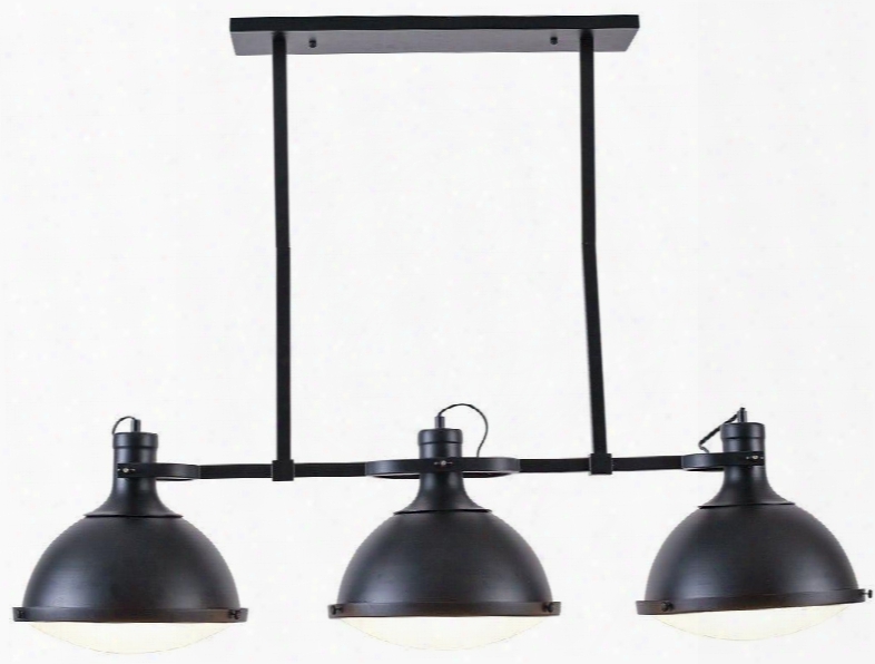 Meddalyn Collection Ls-c119 47.5" Island Pendant Lamp With 3-light Fixture Angular Frame Dome Shades Glass Diffusers And Iron Construction In Black