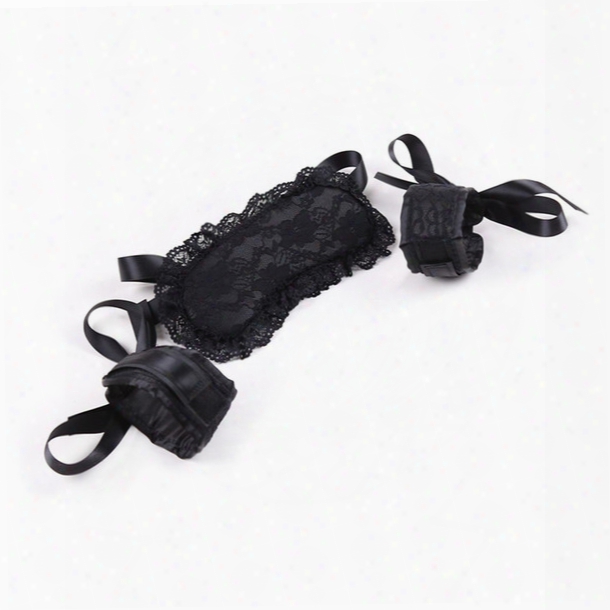 Newest Black Sexy Lace Soft Pad Bindfolded Patch Sex Toys Eye Mask Hand Cuffs Wrists Cuffs Hsnd Bondage Cosplay Flirt Toys Q0506