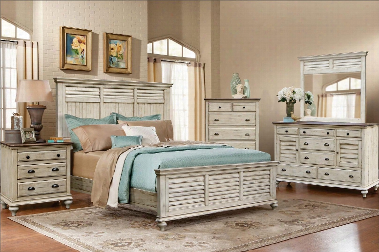 Shades Of Sand Collection Cf-2302-0489-k-5pc 5-piece King Bedroom Set With Panel Bed Dresser Mirror Nightstand And Chest In Antique