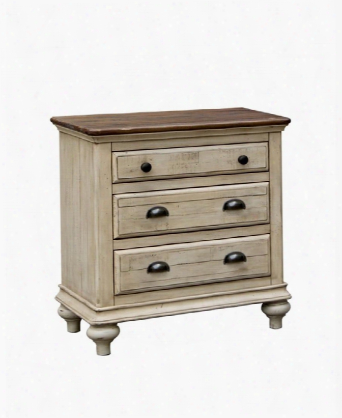 Shades Of Sand Collection Cf-2336-0490 27" Nightstand With 3 Drawers Felt-lined Top Drawer Usb Ports Electrical Outlets And Distressing Detaills In Antique