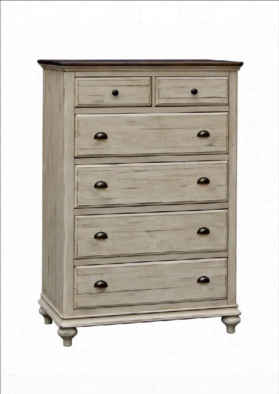 Shades Of Sand Collection Cf-2341-0490 38&quott; Chest With 6 Drawers Felt-lined Top Drawers Distressing Details Steel Cup Handles And Pull Knobs In Antique White