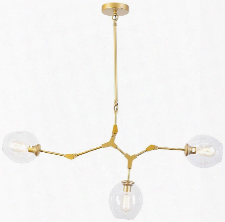 Thurston Collection Ls-c125 48" Chandelier With 3 Lights Transparent Glass Shades Led Light Compatible And Iron Construction In Warm Brass