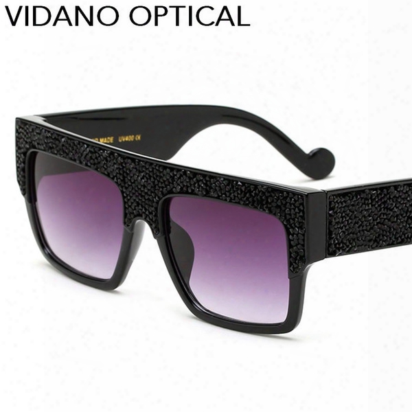 Vidano Optical Luxury Crystal Metal Diamond Square Sunglasses For Women Hot Party Style Eyeglasses Designer Shades Gradient Uv400 Protection