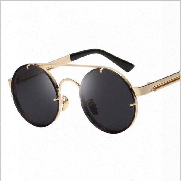 Vintage Steampunk Sunglasses Men Goggles Round Sunglasses Women Brand Design Metal Frame Twin-beams Glasses Mirror Shades