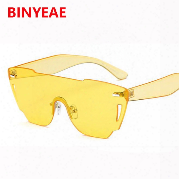 Yellow Sunglasses Women Shield Shades Frameless Sunglasses Cut Pc Tinted Clear Fashion Sun Glasses Transparent Lunettes De Soleil Occhiali