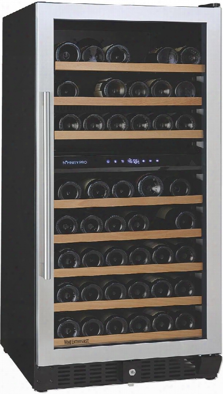 237 02 94 03 24" N'finity Pro M Dual Zone Wine Cooler With 94 Bottle Capacity Cool Blue Led Lighting Digital Climate Control Charcoal Filter In Stainless