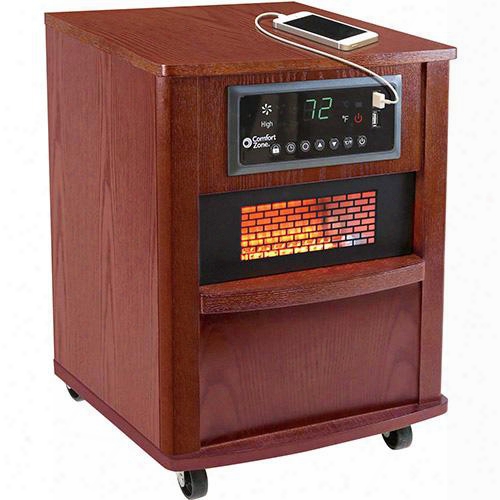 Cz2062c 13" Infrared Heater With 5120 Btu. Digital Thermostat With Auto On/off Timer Washable Air Filter Built-in Usb Charger Ports Casters And Wood Case