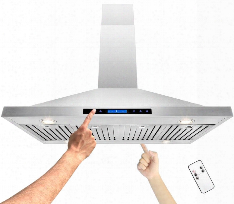 Gv-r-h-0223 48" Island Mount Range Hood With 400 Cfm Halogen Lighting Stainless Steel Baffle Filters And Touch Panel On Both Sides With Remote In Stainless