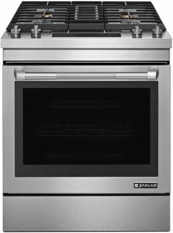 Jds1750fp 30" Dual Fuel Range With Downdraft Ventilation Duct Free Filteer Kit Brass Burners Durafinish Protection And Telescoping Glide Rack In Stainless