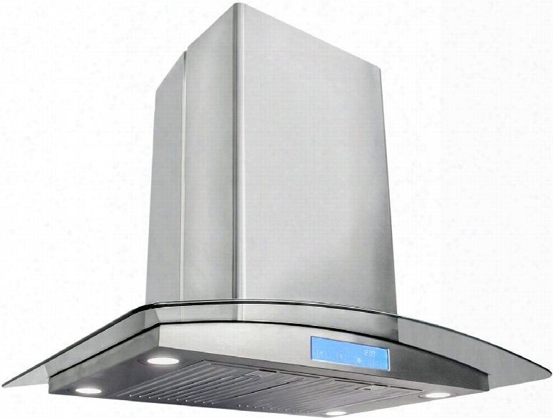 668ics750 30" Chimney Style Island Mount Hood With 900 Cfm Airflow Capacity Adjustable Telescopic Chimney Stainless Steel Baffle Filters Led Lights And