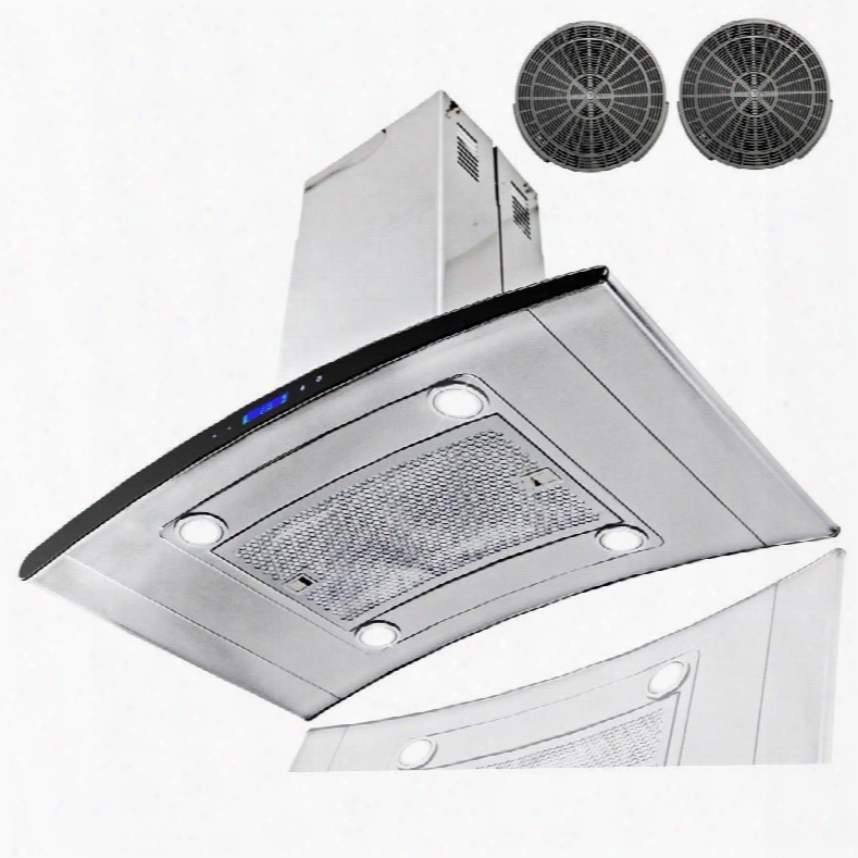 Air1336 36" Island Mount Range Hood With 870 Cfm 65 Db Innovative Touch Led Display 3 Fan Speed Delayed Auto Shut Off Aluminum Grease Filter And