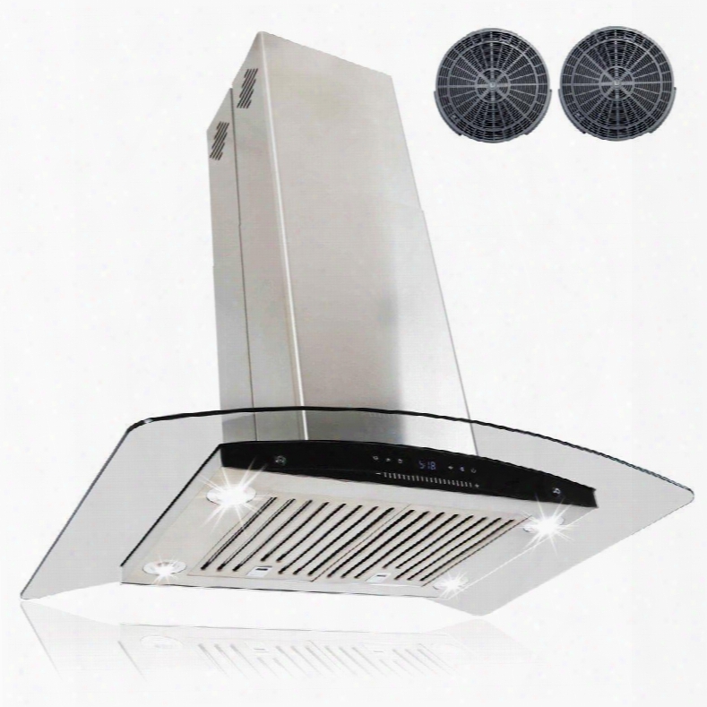 Air61c30 30" Island Mount Range Hood  With 870 Cfm 55 Db Innovative Touch 4 Fan Speed Delayed Auto Shut Off Stainless Steel Baffle Filter And Ductless: