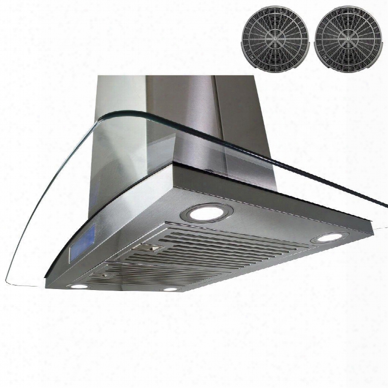 Air68cs330b 30" Island Mount Ductless Range Hood With 870 Cfm Motor 3 Speed Fan Levels Touch Control Panel Led Lighting Dishwasher Safe Ss Filters Curved