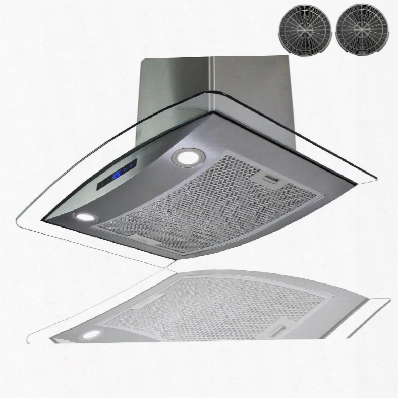 Air88cs1430 30" Island Mount Ductless Range Hood With 870 Cfm Motor 3 Speed Fan Levels Touch Control Panel Led Lighting Dishwasher Safe Filter Curved