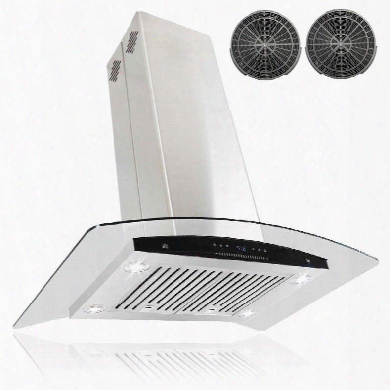 Akh601c36cf 36" Island Mount Range Hood With 400 Cfm 55 Db Innovative Touch 4 Fan Speed Delayed Auto Shut Off Stainless Steel Baffle Filter And Ductless