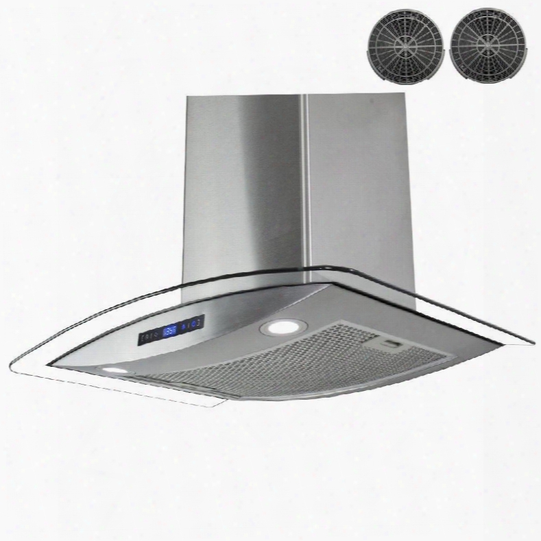 Awr88cs1436 36" Wall Mount Ductless Range Hood With 760 Cfm Motor 3 Speed Fan Levels Touch Control Panel Led Lighting Dishwasher Safe Filter Curved