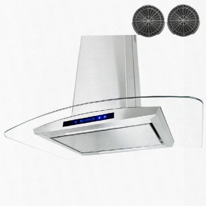 Gir0536p 36" Island Mount Range Hood With 870 Fcm 65 Db Innovative Touch Led Lighting 3 Fan Speed Aluminum Grease Filter And Ductless: Stainless