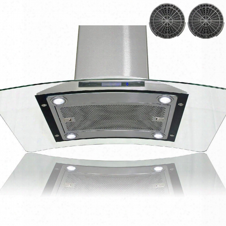 Gir0936 36" Island Mount Range Hood With 870 Cfm 65 Db Innovative Touch 2w Led Lighting 3 Fan Speed Aluminum Grease Filter And Ductless: Stainless