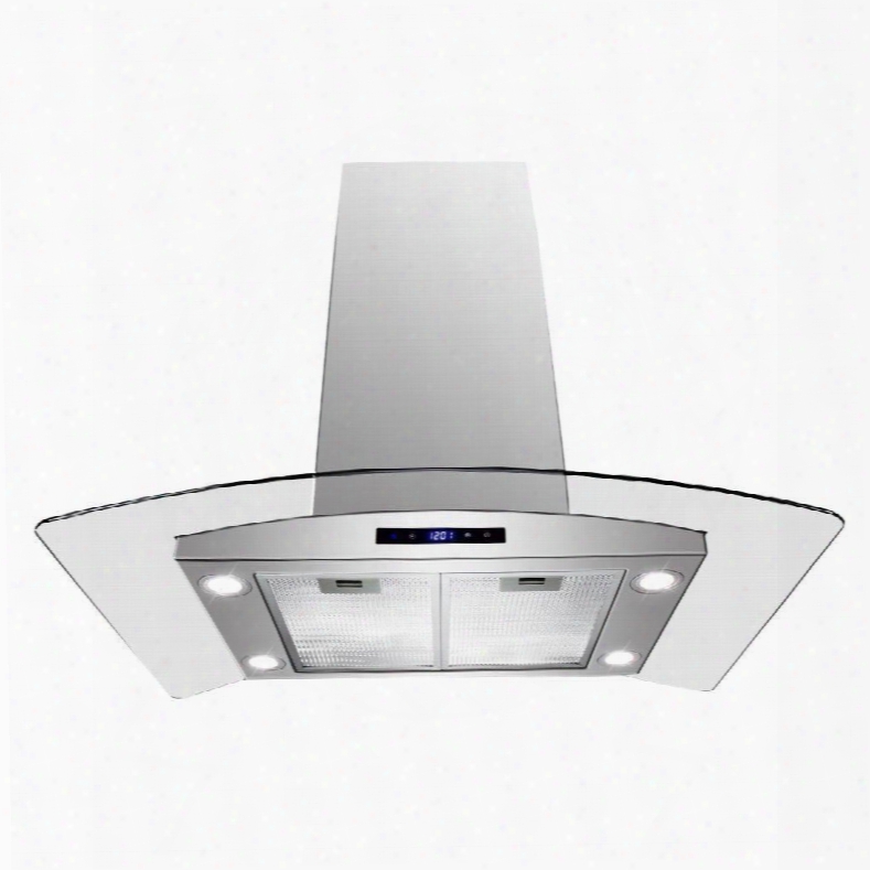 Girais236 36" Island Mount Range Hood With 870 Cfm 65 Db Innovative Touch Led Lighting 3 Fan Speed Aluminum Grease Filter And Ductless: Stainless
