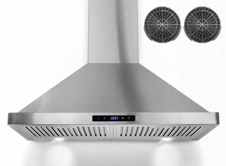 Gwrbi30s 30q&uot; Wall Mount Range Hood With 760 Cfm 65 Db Innovative Touch Led Lighting 3 Fan Speed Stainless Steel Baffle Filter And Ductless: Stainless